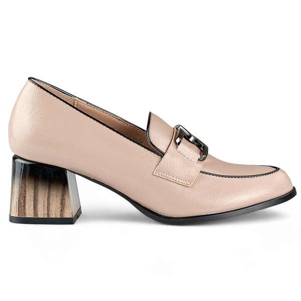 Zapatos mujer tacón bajo, mocasines charol beige GD-FL477D.BE 1