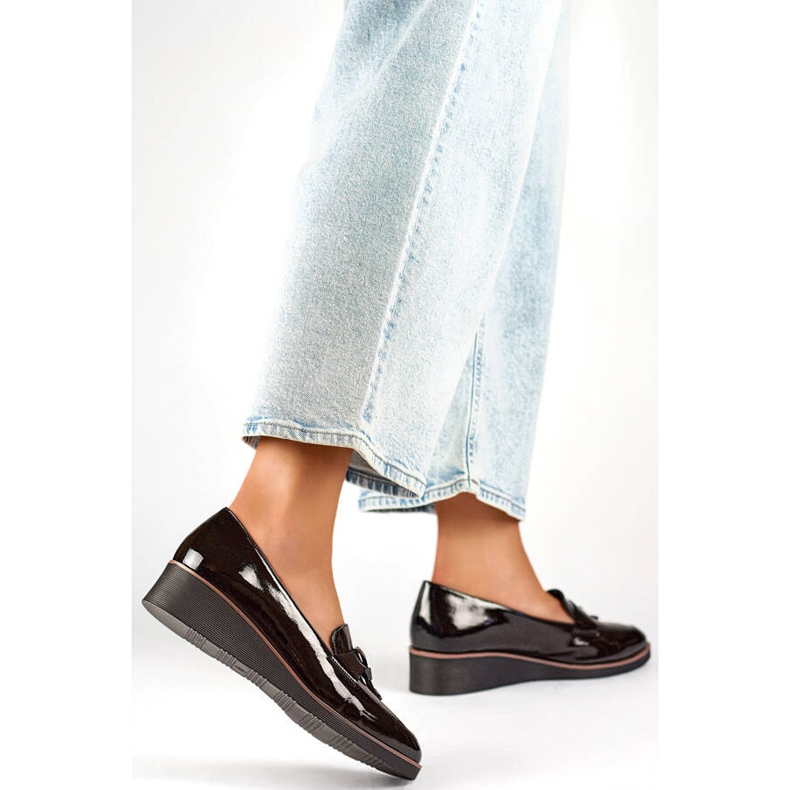 Zapatos cuña mujer charol, negro, 24-58266B 2 Zapatos cuña mujer charol, negro, 24-58266B 2