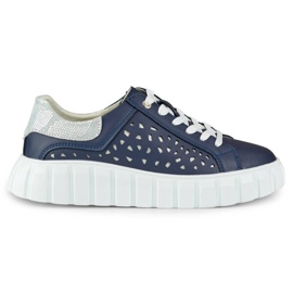 Zapatos plataforma piel perforada, azul marino GD-XF72N 4