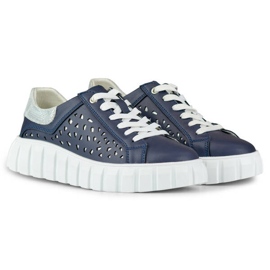 Zapatos plataforma piel perforada, azul marino GD-XF72N 5