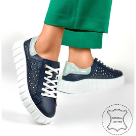 Zapatos plataforma piel perforada, azul marino GD-XF72N 7