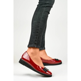 Zapatos de charol para mujer con adorno en cuña baja, rojo GD-FL766BUR 4