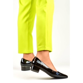 Zapatos de tacón bajo con punta en punta para mujer, charol negro, GD-XR106C-B 1