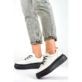 Goodin Deportivas de mujer de piel con suela de plataforma negra, blanco GD-XF-120A-W 4