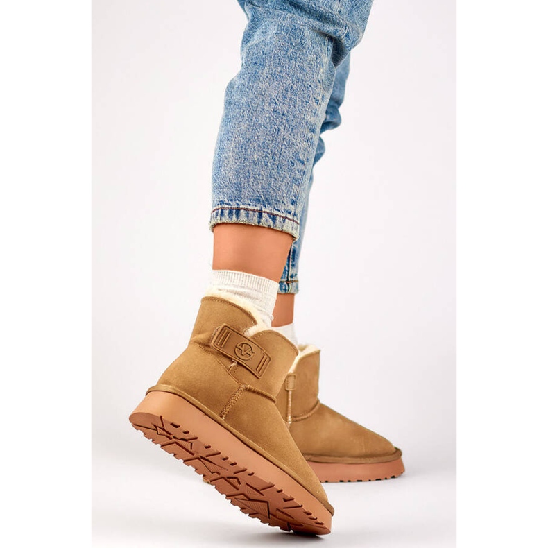 Botas de nieve sin cordones de ante para mujer, beige 25-97951BE 2