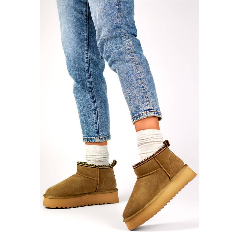 Botas de piel para mujer, botas de nieve de ante marrón YU9001KH 2