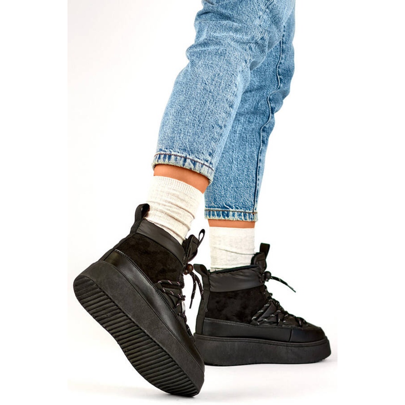 Botas de nieve para mujer con cordones y suela gruesa, negro 24-72302B 2