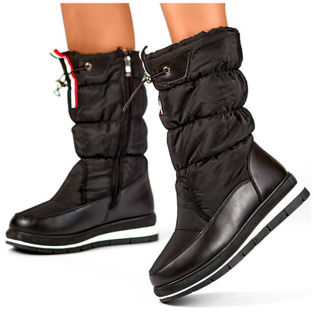 Botas altas de nieve para mujer con puño, negro 8302B 1