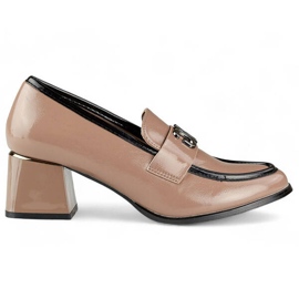 Zapatos de tacón bajo charol beige, zapatos de salón de tacón para mujer 5