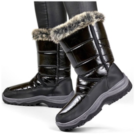 Botas de nieve de mujer con pelo y velcro, negras N1613B negro 4