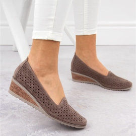 Zapatos cuña mujer ante calado, marrón, Potocki SZ12306 5