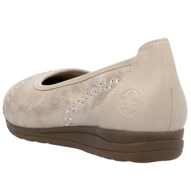 Ballerinas de cuero para mujeres con circonitos cómodos de oro/beige Rieker L9353-62 14