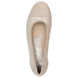 Ballerinas de cuero para mujeres con circonitos cómodos de oro/beige Rieker L9353-62 1