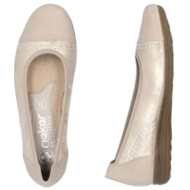 Ballerinas de cuero para mujeres con circonitos cómodos de oro/beige Rieker L9353-62 5