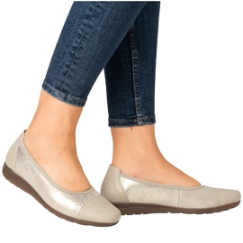 Ballerinas de cuero para mujeres con circonitos cómodos de oro/beige Rieker L9353-62 6