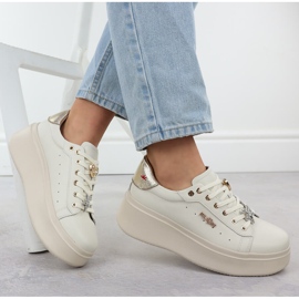 Zapatos de cuero para mujeres en la plataforma beige filippo 6790 4