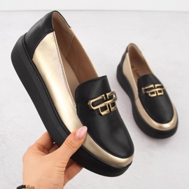 Zapatos de cuero para mujeres en la plataforma negra y dorada T.Sokolski W25-499 negro 1 Zapatos de cuero para mujeres en la plataforma negra y dorada T.Sokolski W25-499 negro 1