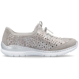 Zapatos para mujeres cómodos abiertos beige plateado rieker l32p6-90 10