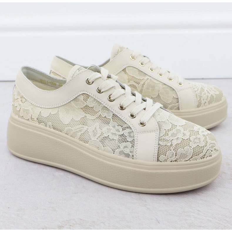 Zapatos en la plataforma de encaje beige S.Barski Hy51-059 2