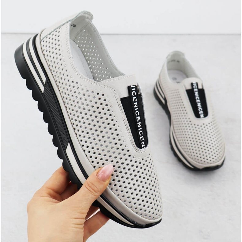 S.Barski Zapatos de cuero para mujeres, Openwork Beige S. Barski LR51-672 1