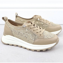 Vinceza Zapatillas para mujeres zapatillas con encaje beige vincza 66783 2
