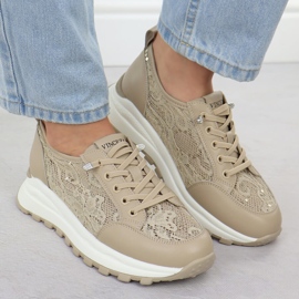 Vinceza Zapatillas para mujeres zapatillas con encaje beige vincza 66783 6