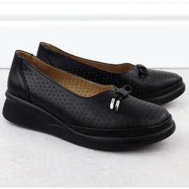 Zapatos de cuero para mujeres en la plataforma Black Vinceza 7896 Openwork negro 1
