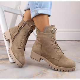 Botines aislantes de ante con tacón alto y plataforma M.Daszyński W SAN22, beige 11