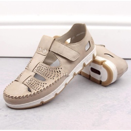Zapatos de piel calados con velcro Rieker W RKR651, beige marrón 26