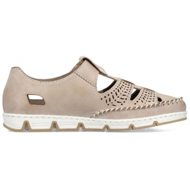 Zapatos de piel calados con velcro Rieker W RKR651, beige marrón 31