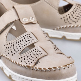 Zapatos de piel calados con velcro Rieker W RKR651, beige marrón 34