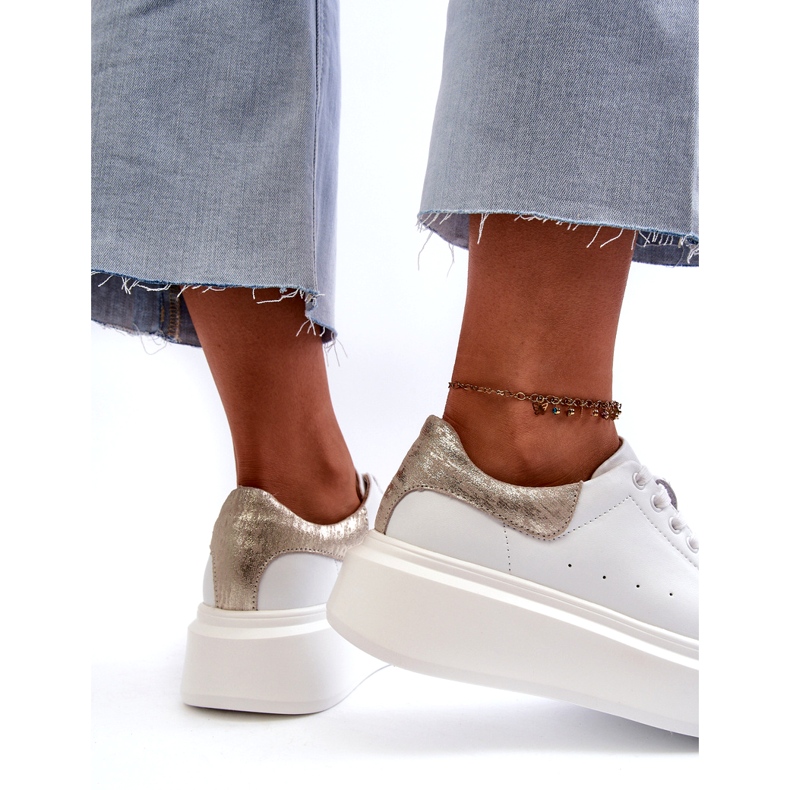 S.Barski Zapatillas de deporte de cuero para mujeres en la plataforma blanca de D&amp;A LR568 blanco 3