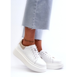 S.Barski Zapatillas de deporte de cuero para mujeres en la plataforma blanca de D&amp;A LR568 blanco 1