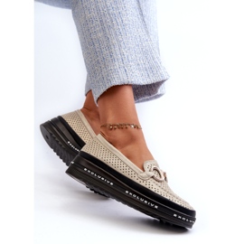 Mocasines De Mujer Piel Brillante En La Plataforma Con Decoración S.Barski LR750 Dorado 3