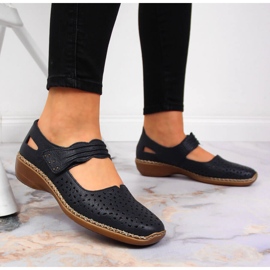 Zapatos mujer piel con velcro azul marino Rieker 41399-14 10