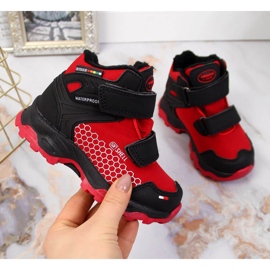 Botas de nieve impermeables para niños con cierre adhesivo rojo American Club negro 4