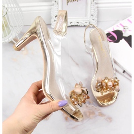 Sandalias de mujer transparentes con piedras sabatina doradas dorado 2