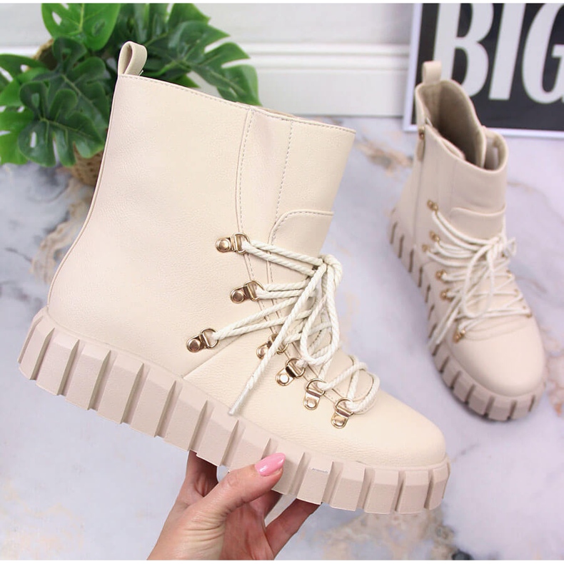 Botas cálidas de mujer con plataforma, beige Potocki WOL108B 2