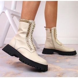 Botines mujer en piel con cadena insulados beige Artiker 8