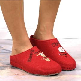 Cómodas zapatillas de casa de mujer con reno y muñeco de nieve Panto Fino KK267037 rojo 5