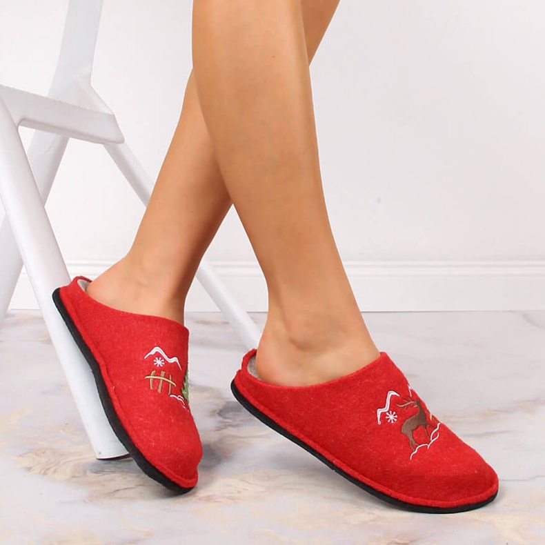 Zapatillas de estar por casa de mujer en fieltro de lana rojo Big Star KK276017 1
