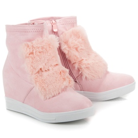 Zapatillas De Cuña Con Pelo rosado 2 Zapatillas De Cuña Con Pelo rosado 2
