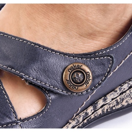 Sandalias mujer cómodas piel con velcro azul marino Rieker 46377-14 11