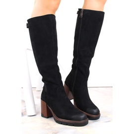 Botas de mujer de ante negro con tacón alto y plataforma, Vinceza 58106 4