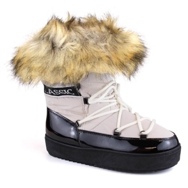 Botas de nieve de mujer con plataforma, cordones y pelo, beige Vinceza 34630 1