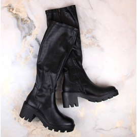 Botas de mujer con tacón y plataforma, elásticas, aislantes, negras Potocki SZ12267 negro 4
