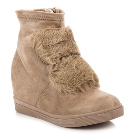 Zapatillas De Cuña Con Pelo marrón 1