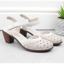 Sandalias mujer piel comodas tacon alto blanco Rieker 40991-80 10