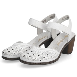 Sandalias mujer piel comodas tacon alto blanco Rieker 40991-80 3
