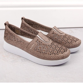 Zapatos sin cordones mujer piel calada beige T.Sokolski 0712 6